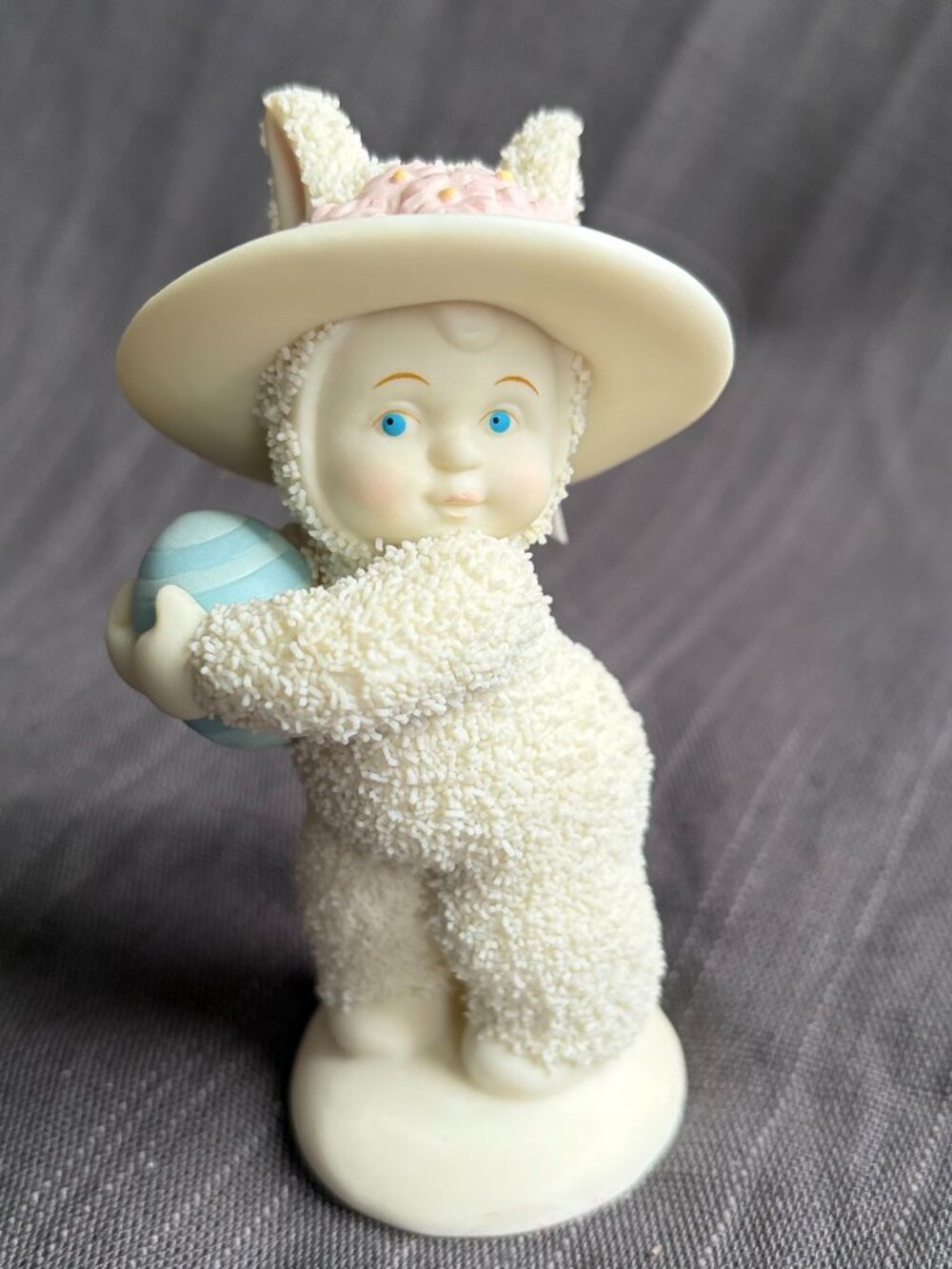 Vintage Dept 56 Snowbabies Figurine in Bunny Suit Holding Tub